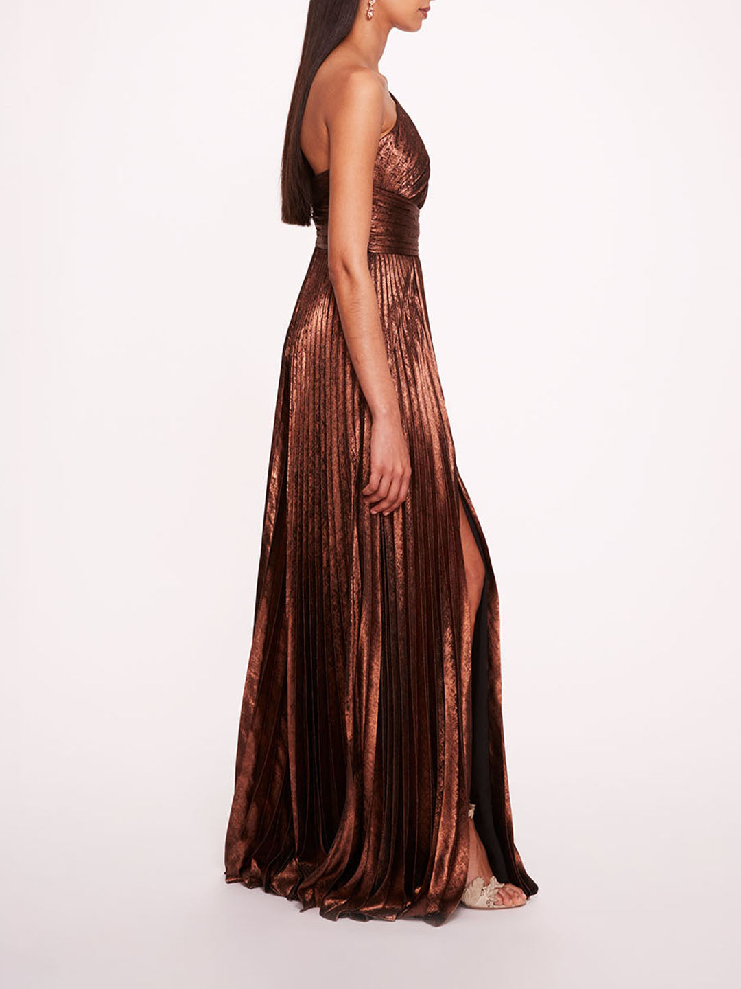 Metallic Lame Pleated Gown | Marchesa