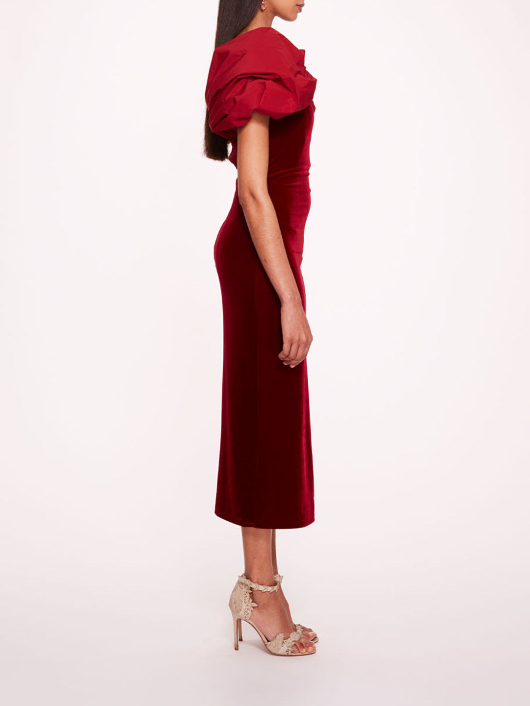 Asymmetrical Velvet Midi Dress | Marchesa