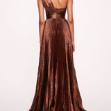 Metallic Lame Pleated Gown | Marchesa