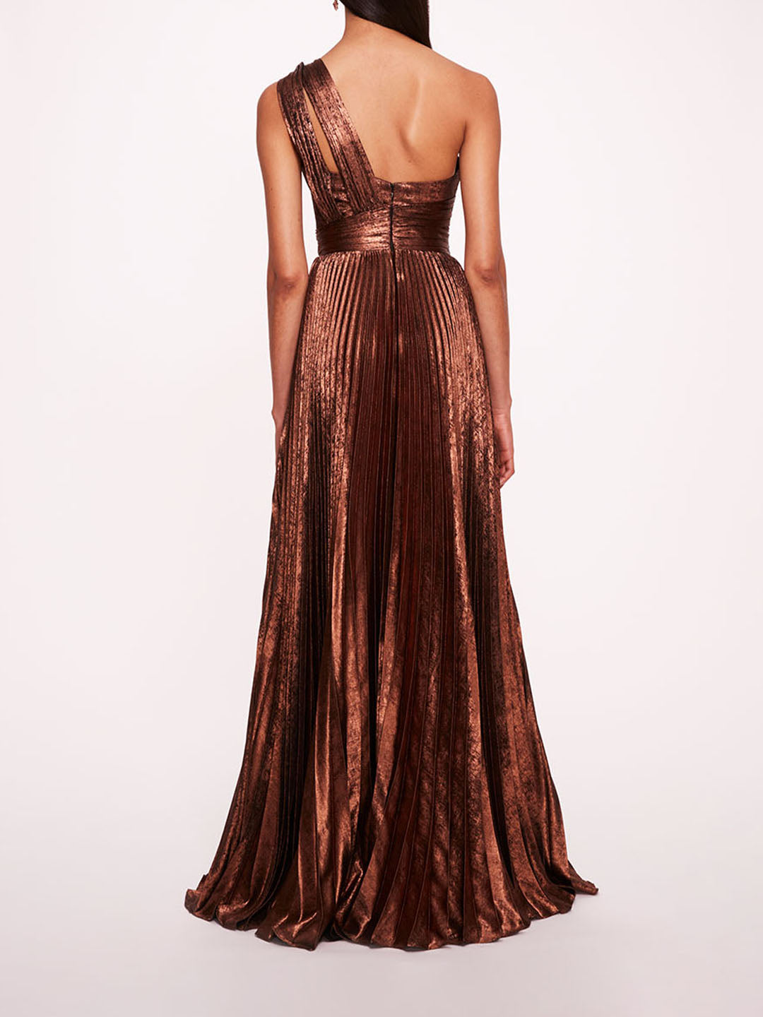 Metallic Lame Pleated Gown | Marchesa