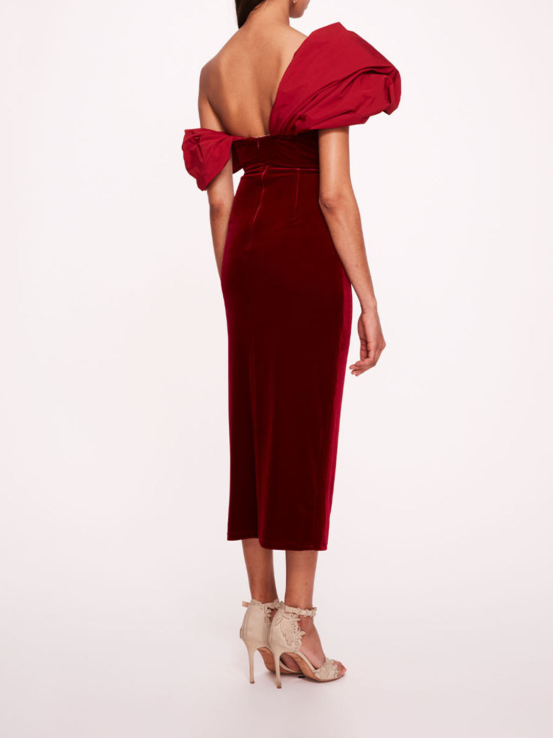 Asymmetrical Velvet Midi Dress | Marchesa