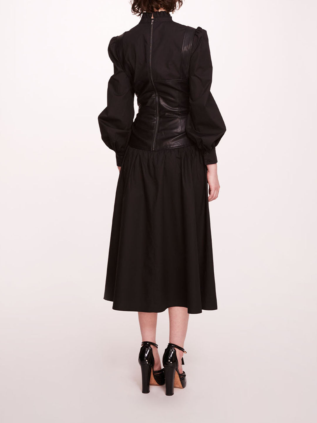 Faux Leather Poplin Corset Dress | Marchesa