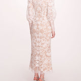 Long Sleeve Corded Midi Dress | Marchesa