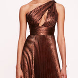 Metallic Lame Pleated Gown | Marchesa