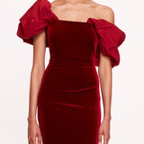 Asymmetrical Velvet Midi Dress | Marchesa