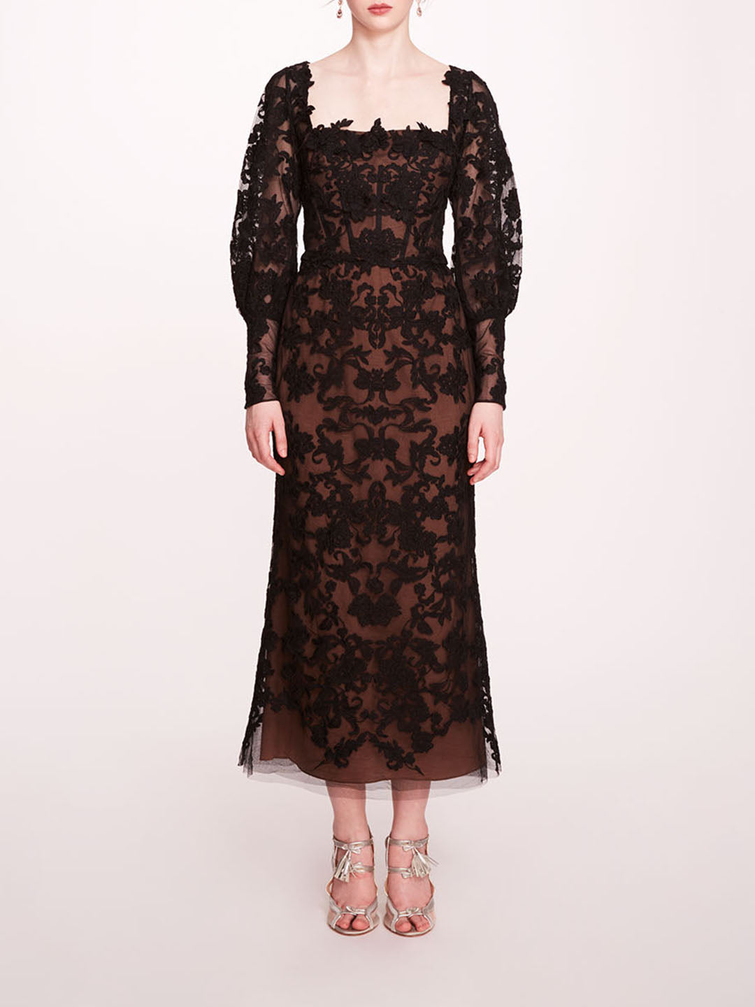 Long Sleeve Corded Midi Dress | Marchesa