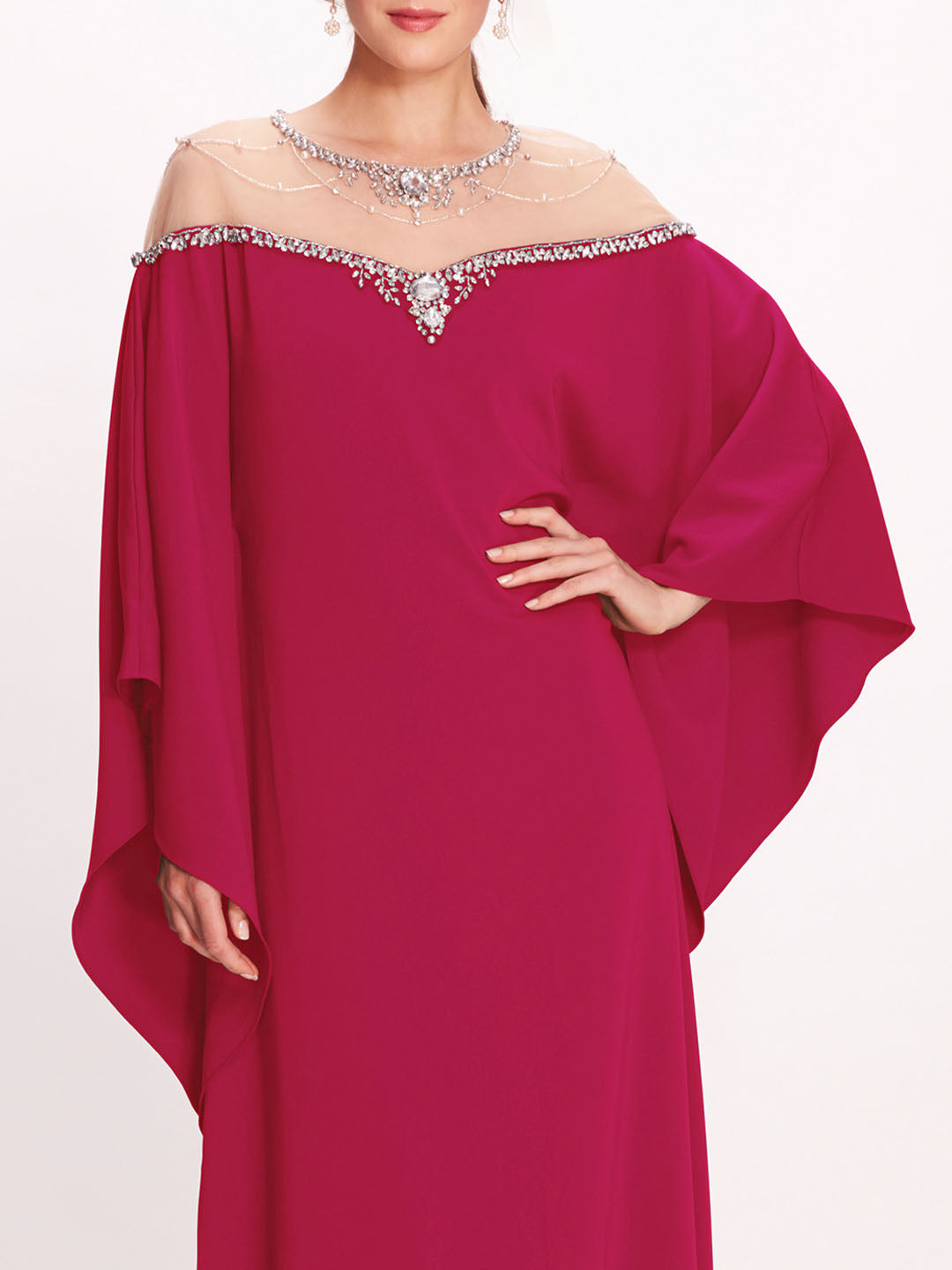 Embroidered Illusion Kaftan | Marchesa