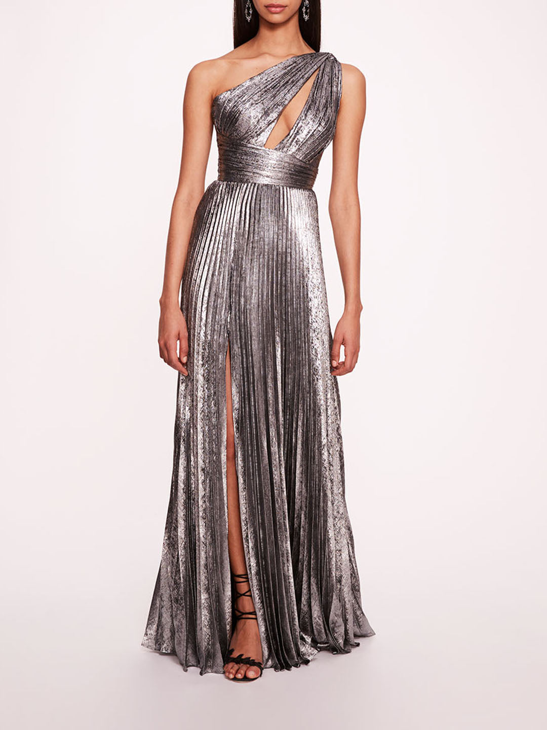 Metallic Lame Pleated Gown | Marchesa