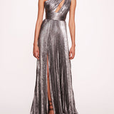 Metallic Lame Pleated Gown | Marchesa