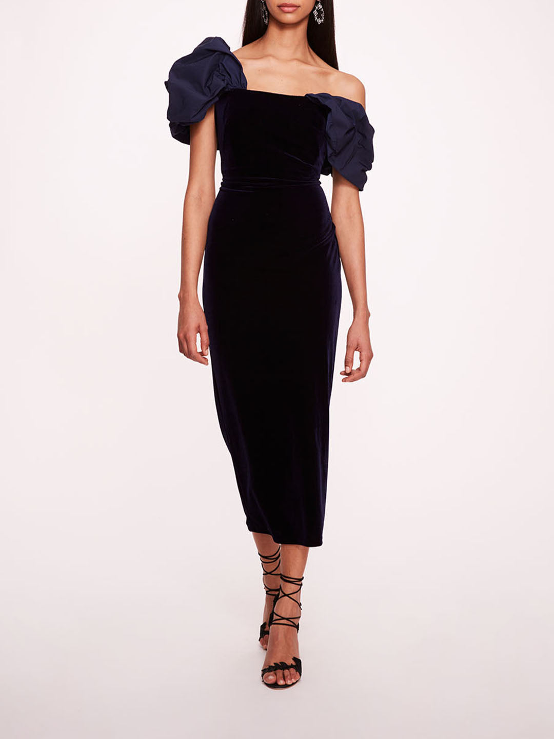 Asymmetrical Velvet Midi Dress | Marchesa