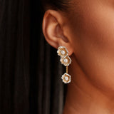 Halo Flower Yellow Gold Drop Earrings | Marchesa