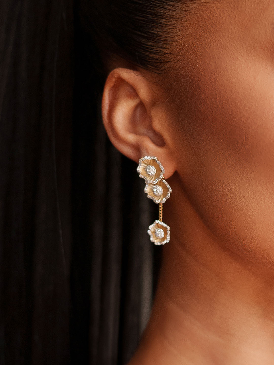 Halo Flower Yellow Gold Drop Earrings | Marchesa