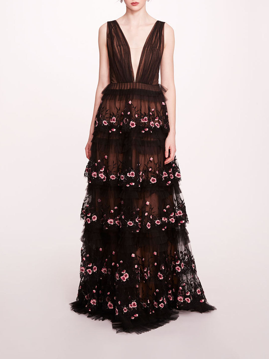 Tiered Terrarium V-Neck Gown | Marchesa