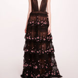 Tiered Terrarium V-Neck Gown | Marchesa