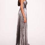 Metallic Lame Pleated Gown | Marchesa