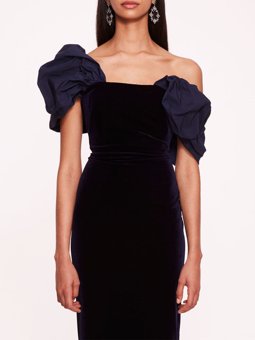 Asymmetrical Velvet Midi Dress | Marchesa