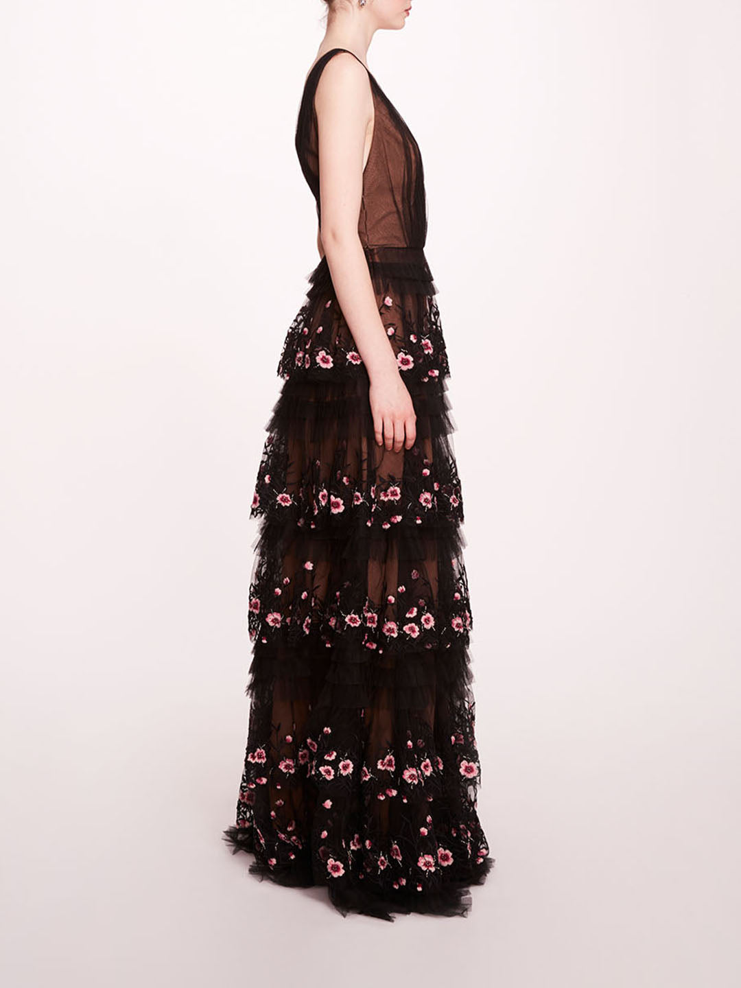 Tiered Terrarium V-Neck Gown | Marchesa