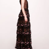 Tiered Terrarium V-Neck Gown | Marchesa