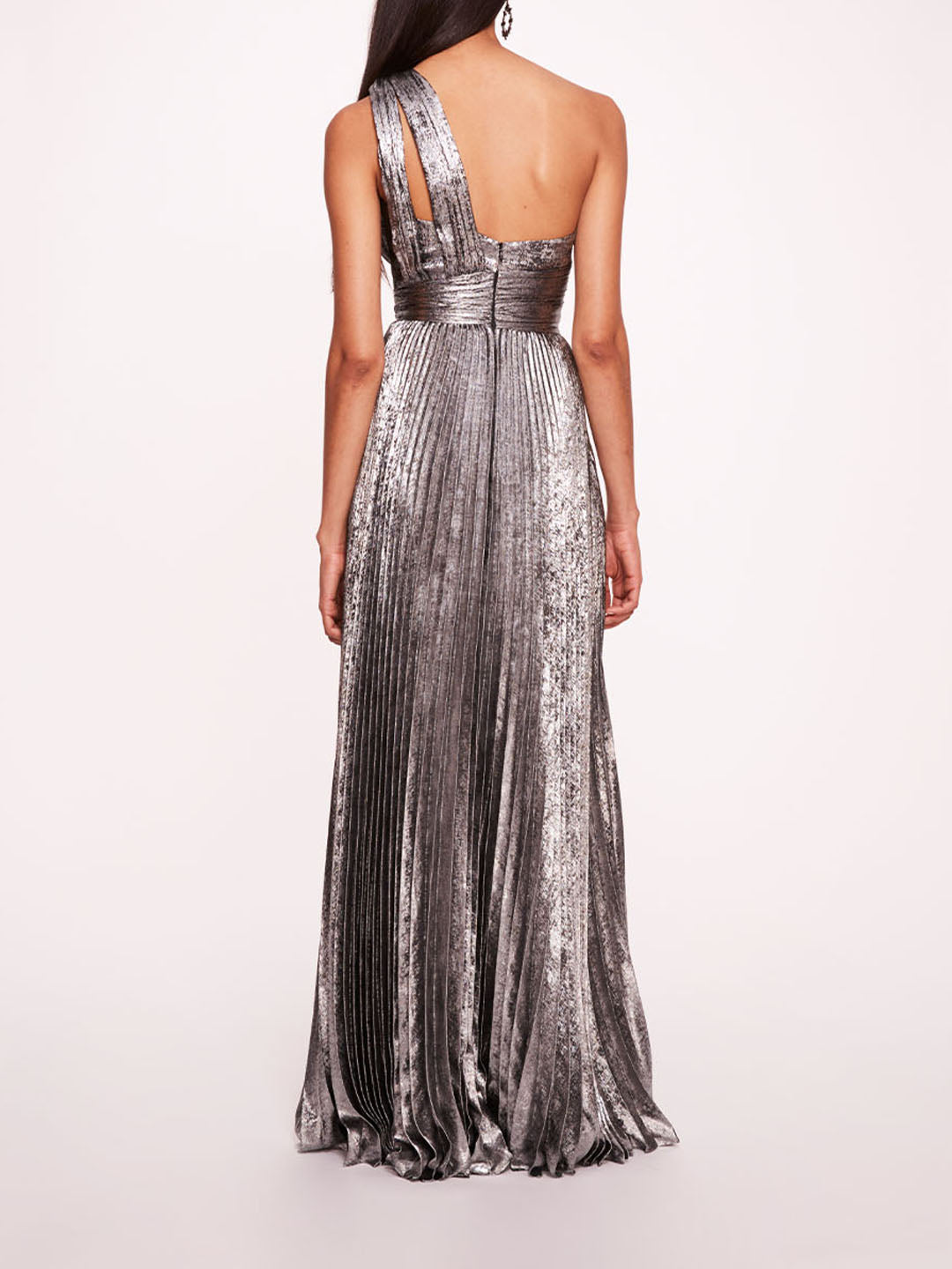 Metallic Lame Pleated Gown | Marchesa