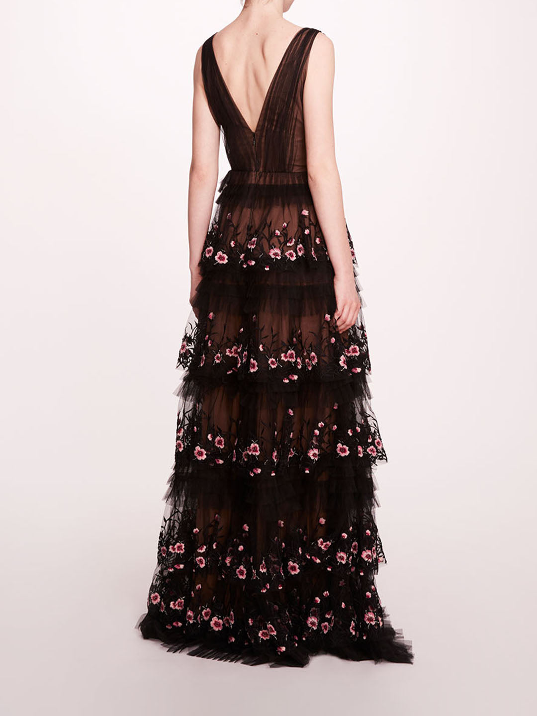 Tiered Terrarium V-Neck Gown | Marchesa
