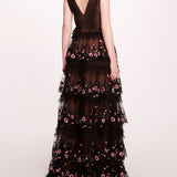 Tiered Terrarium V-Neck Gown | Marchesa