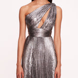 Metallic Lame Pleated Gown | Marchesa