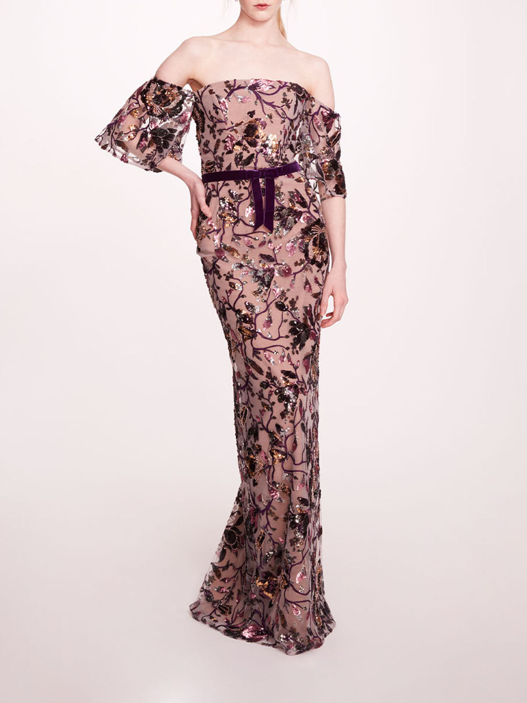 marchesa notte Climbing Vines Gown Lilac Wine | Clothing