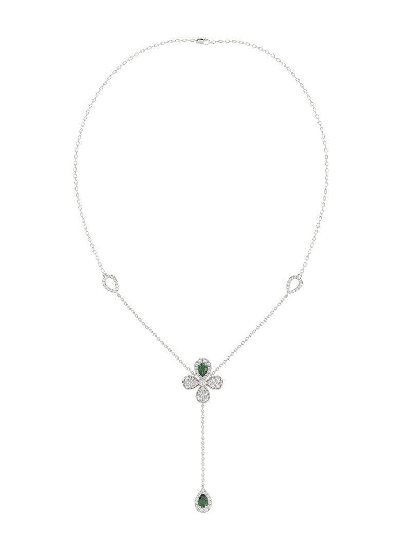 Floral White Gold Y Necklace | Marchesa