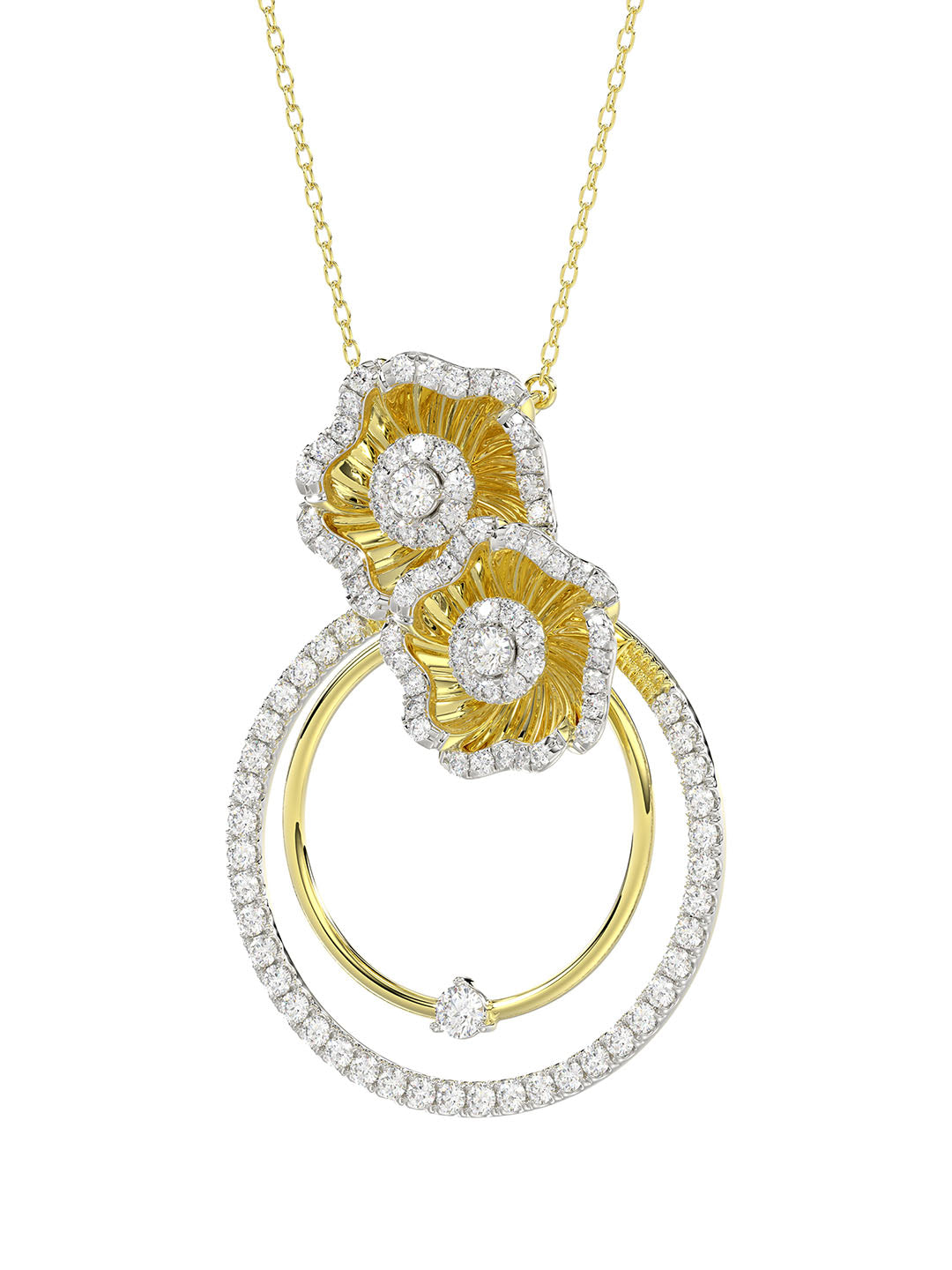 Halo Flower Yellow Gold Pendant Necklace | Marchesa
