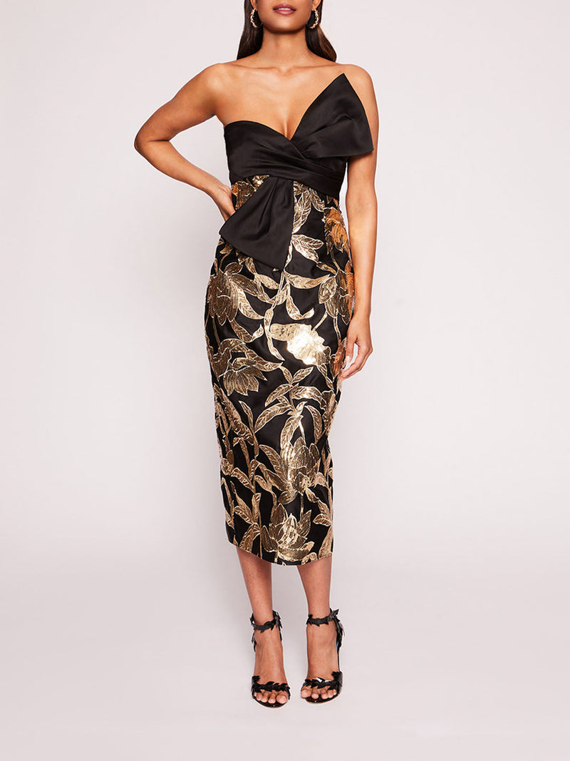 Lotus Sequin Midi Dress | Marchesa