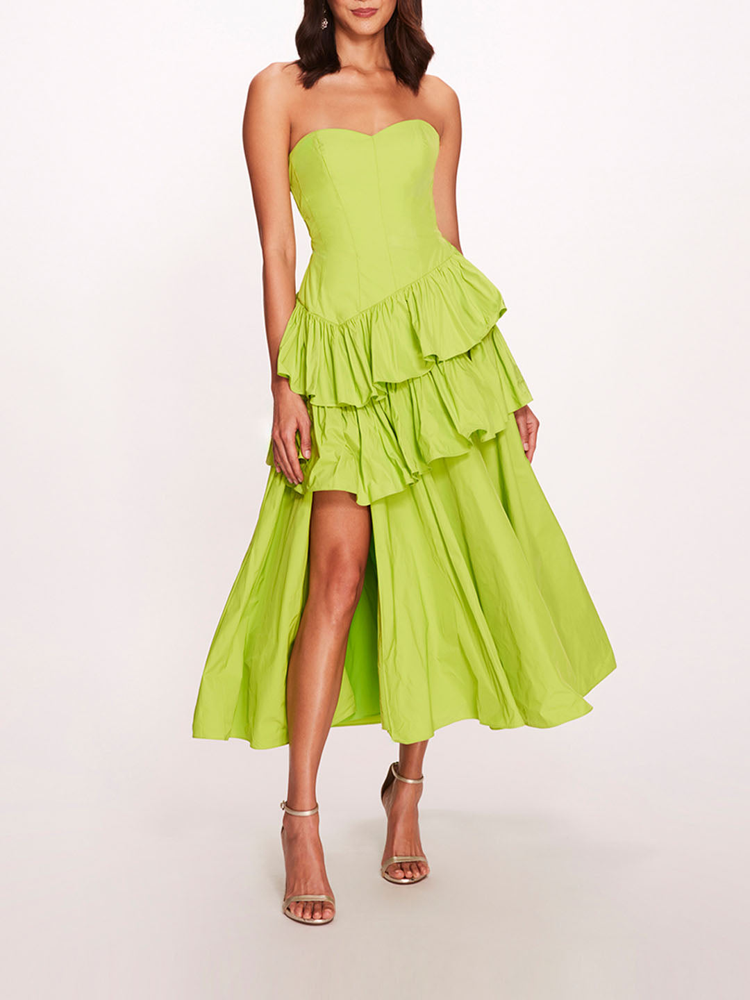 Taffeta Tiered Midi Dress | Marchesa