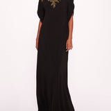 Embroidered Crepe Kaftan Gown