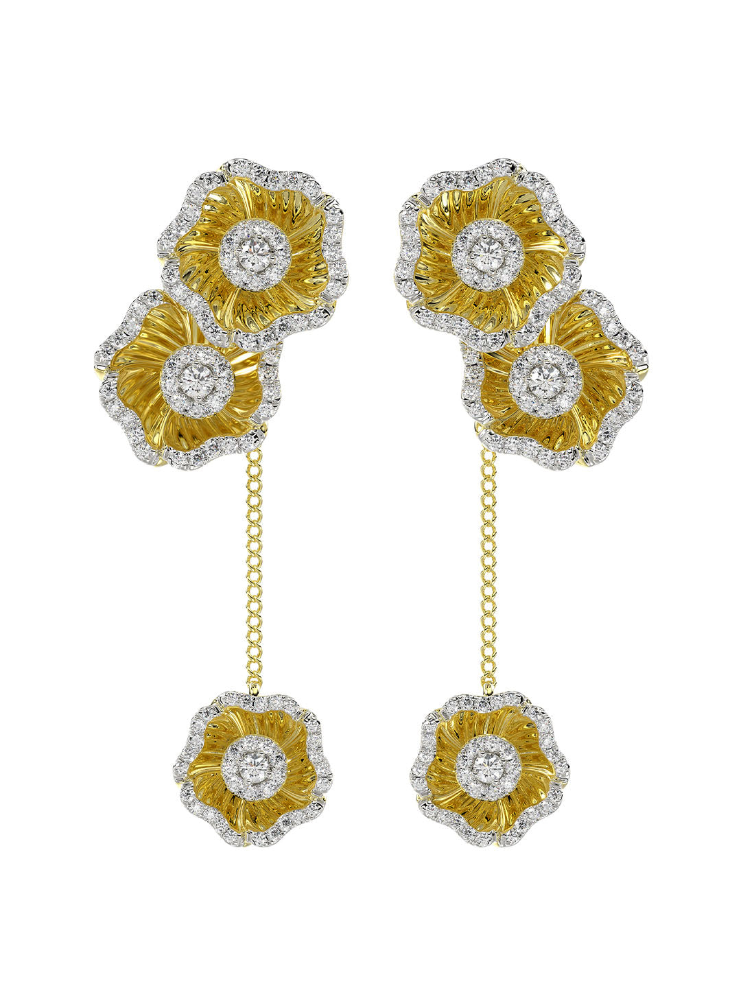 Halo Flower Yellow Gold Drop Earrings | Marchesa