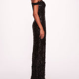 Off Shoulder Neckline Sequin Gown