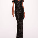 Off Shoulder Neckline Sequin Gown