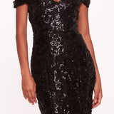 Off Shoulder Neckline Sequin Gown