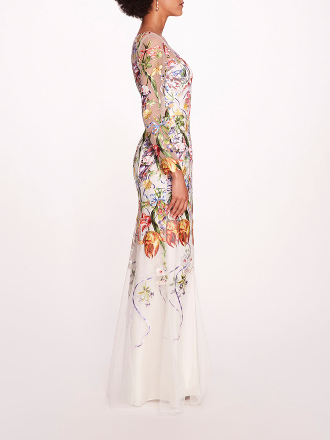 Ribbons Long Sleeve Gown | Marchesa