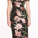 Lotus Sequin Cap-Sleeved Pencil Dress | Marchesa