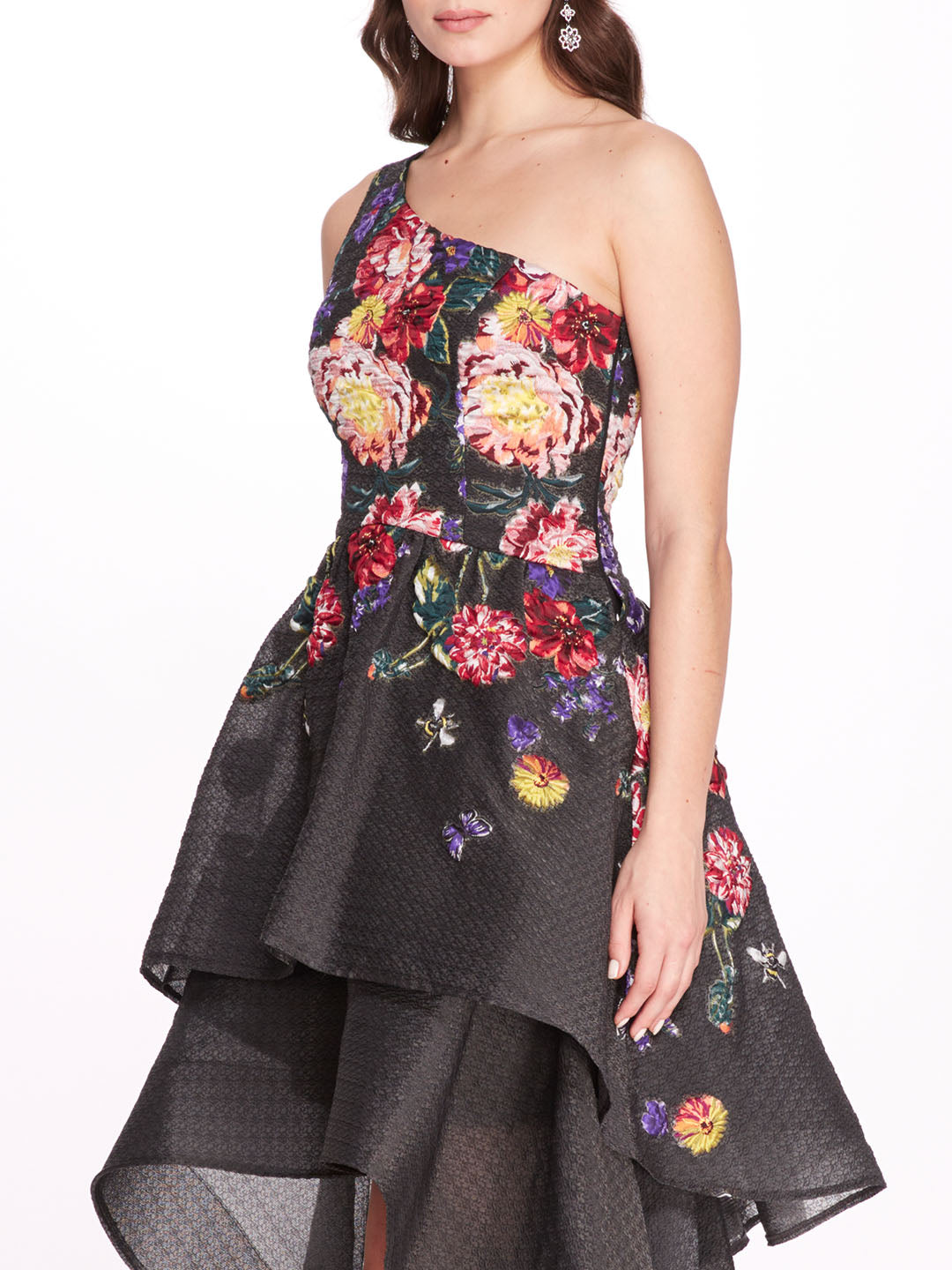 One Shoulder Floral Gown | Marchesa