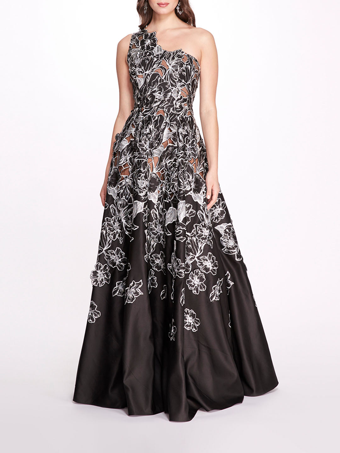 Embroidered Satin One Shoulder Gown | Marchesa