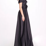 Duchess Satin Ball Gown With 3D Floral Applique | Marchesa