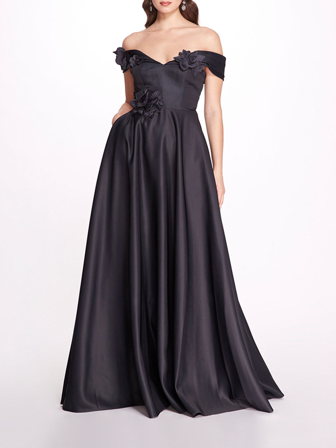 Duchess Satin Ball Gown With 3D Floral Applique | Marchesa