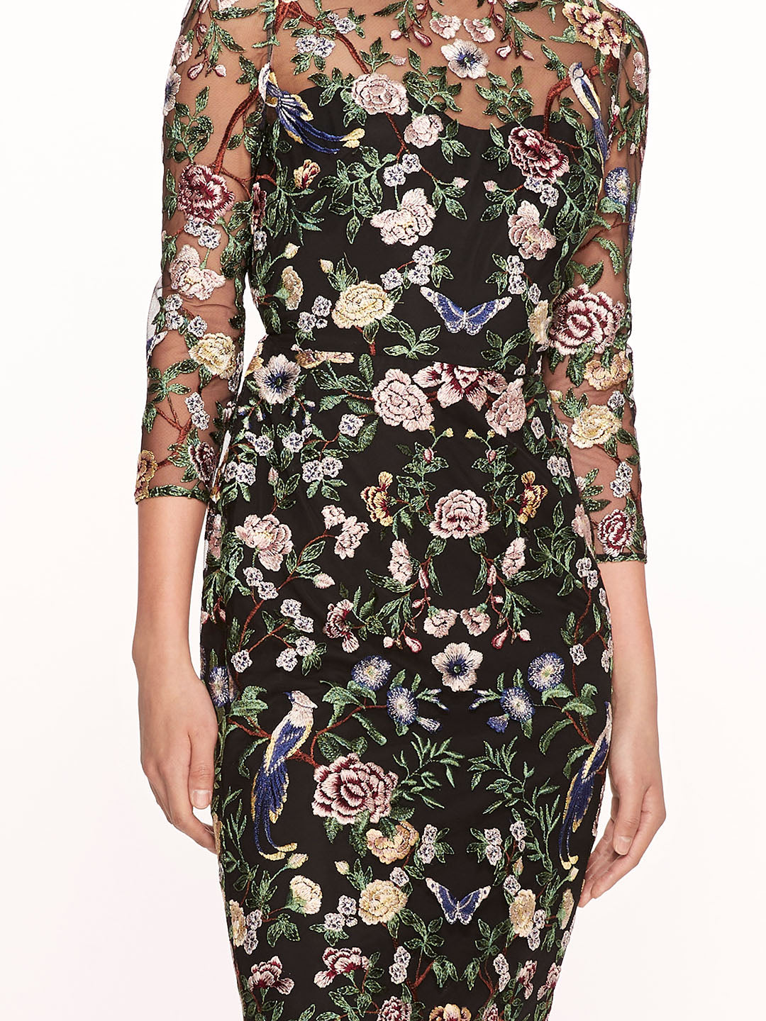 Long Botanical Embroidered Midi Dress | Marchesa