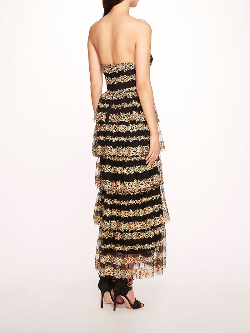 Metallic Filigree Midi Dress | Marchesa