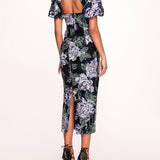 Bubble Sleeve Sequin Midi Dress | Marchesa