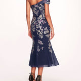 One Shoulder Gilded Midi Dress | Marchesa