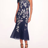 One Shoulder Gilded Midi Dress | Marchesa