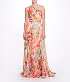 Printed Chiffon Pleated Gown Marchesa