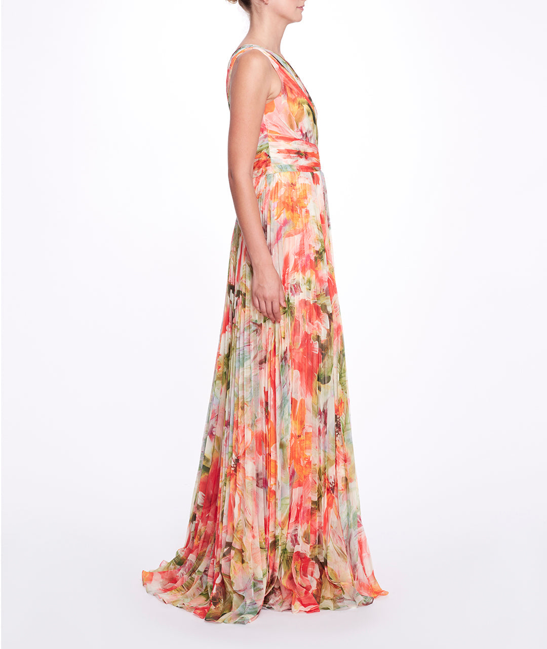 Printed Chiffon Pleated Gown Marchesa