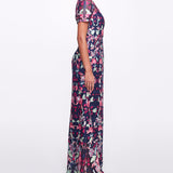 Short Sleeve Embroidered Tulle Gown Marchesa